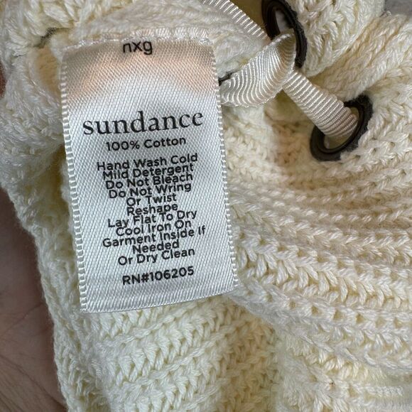 Sundance White Cable Knit Cotton Side Lace Detail Crew Neck Sweater Size Large - Picture 7 of 8